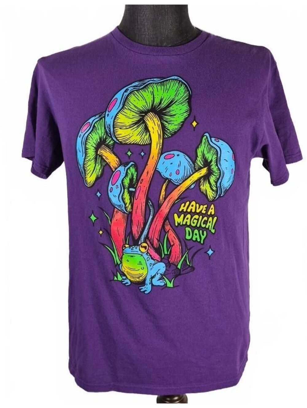 Purple Mushroom Frog Graphic Tee Have A Magical Day Size M